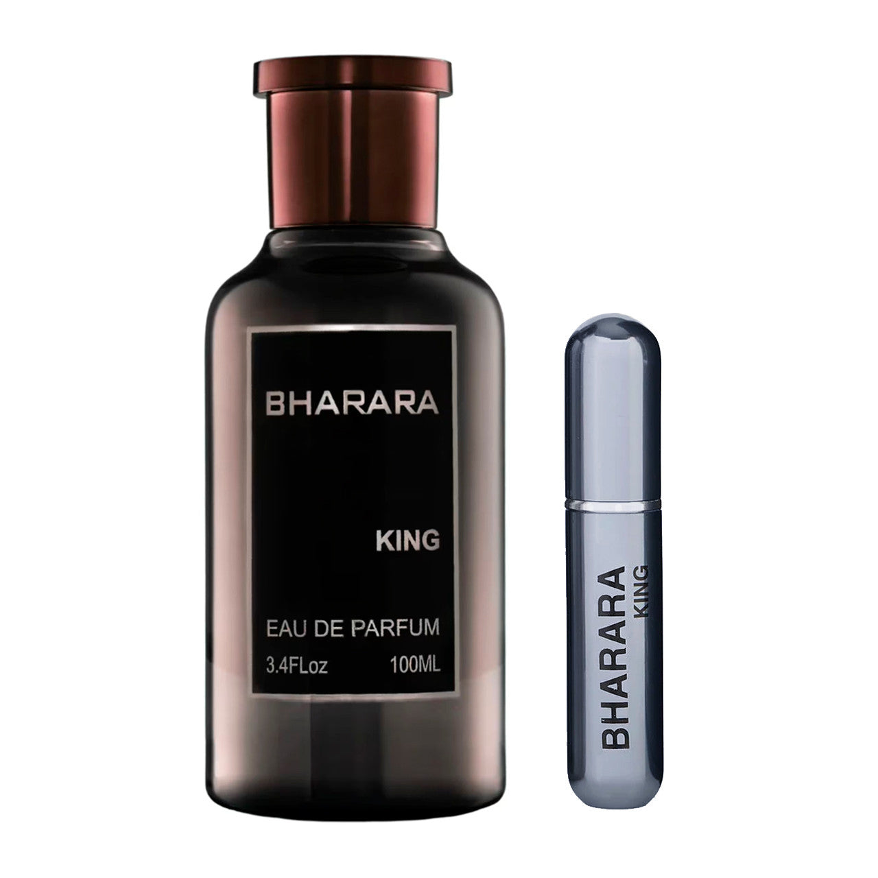 Hombre usando Bharara King EDP 100ml, destacando estilo y confianza con fragancia sofisticada.
