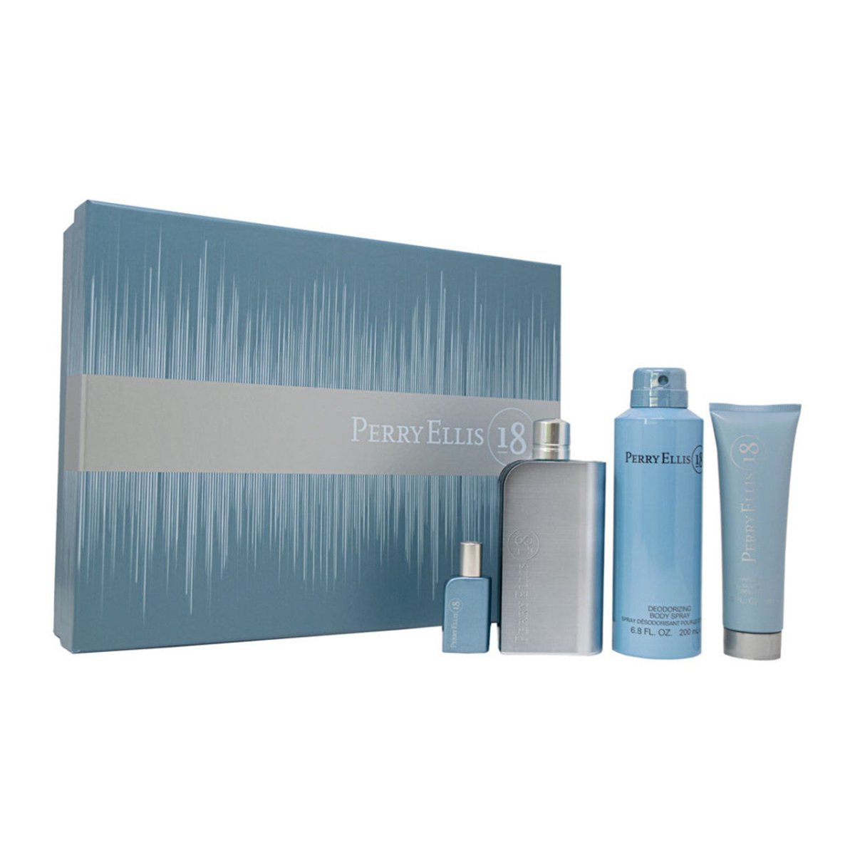 Perry Ellis 18 Estuche 4 Piezas Hombre EDT 100ml + Gel para baño 90ml + Desodorante 170g + Mini Agua de Tocador 7.5ml