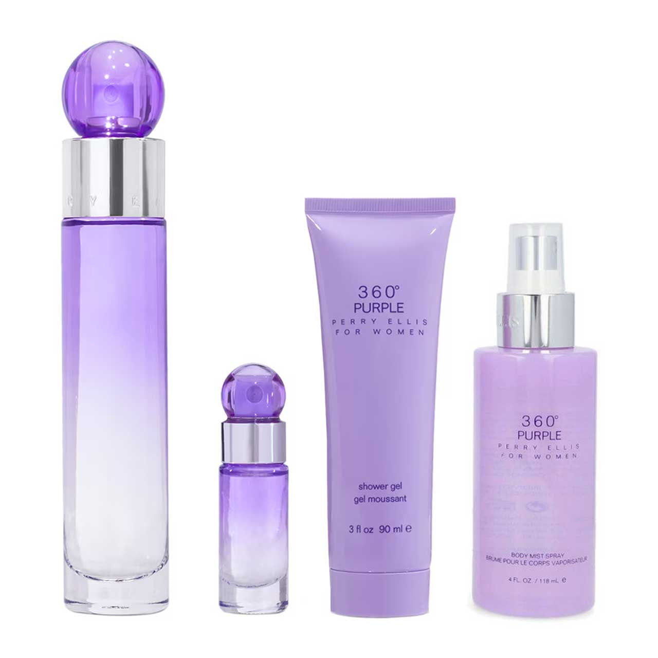360 Purple Estuche 4 Piezas Dama EDP 100ml + Locion Corporal 90ml + Gel De Ducha + Mini 7.5ml