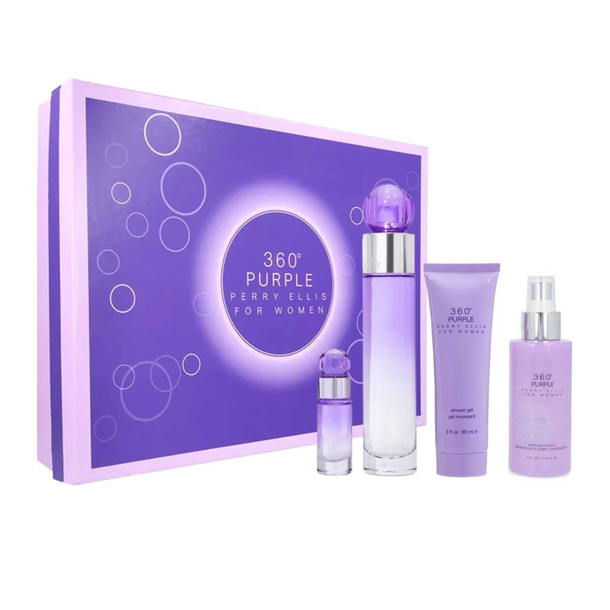 360 Purple Estuche 4 Piezas Dama EDP 100ml + Locion Corporal 90ml + Gel De Ducha + Mini 7.5ml