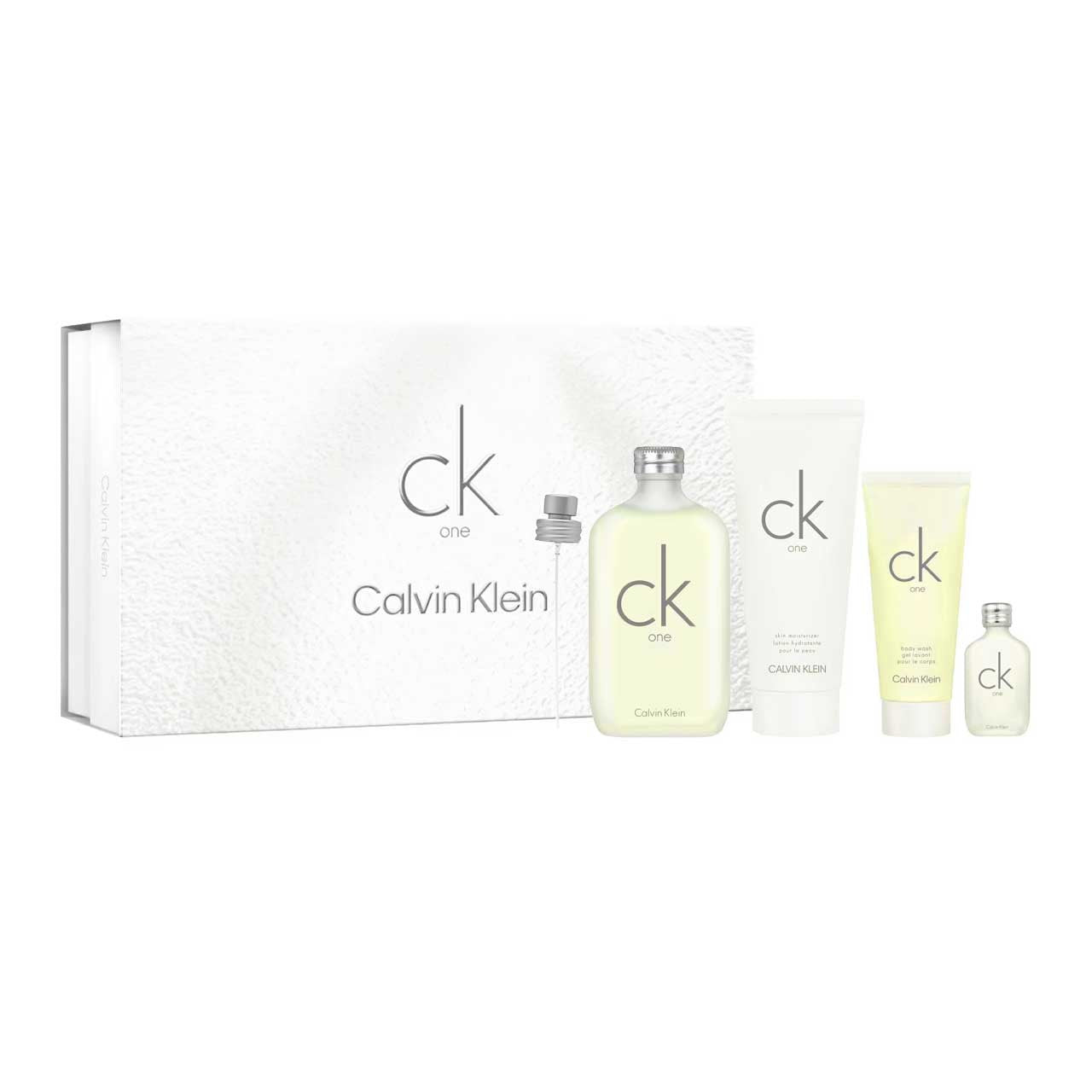 Ck One SET 4 Piezas Unisex EDT 200ml + Body Lotion 200ml + Shower Gel 100ml + Mini 15ml