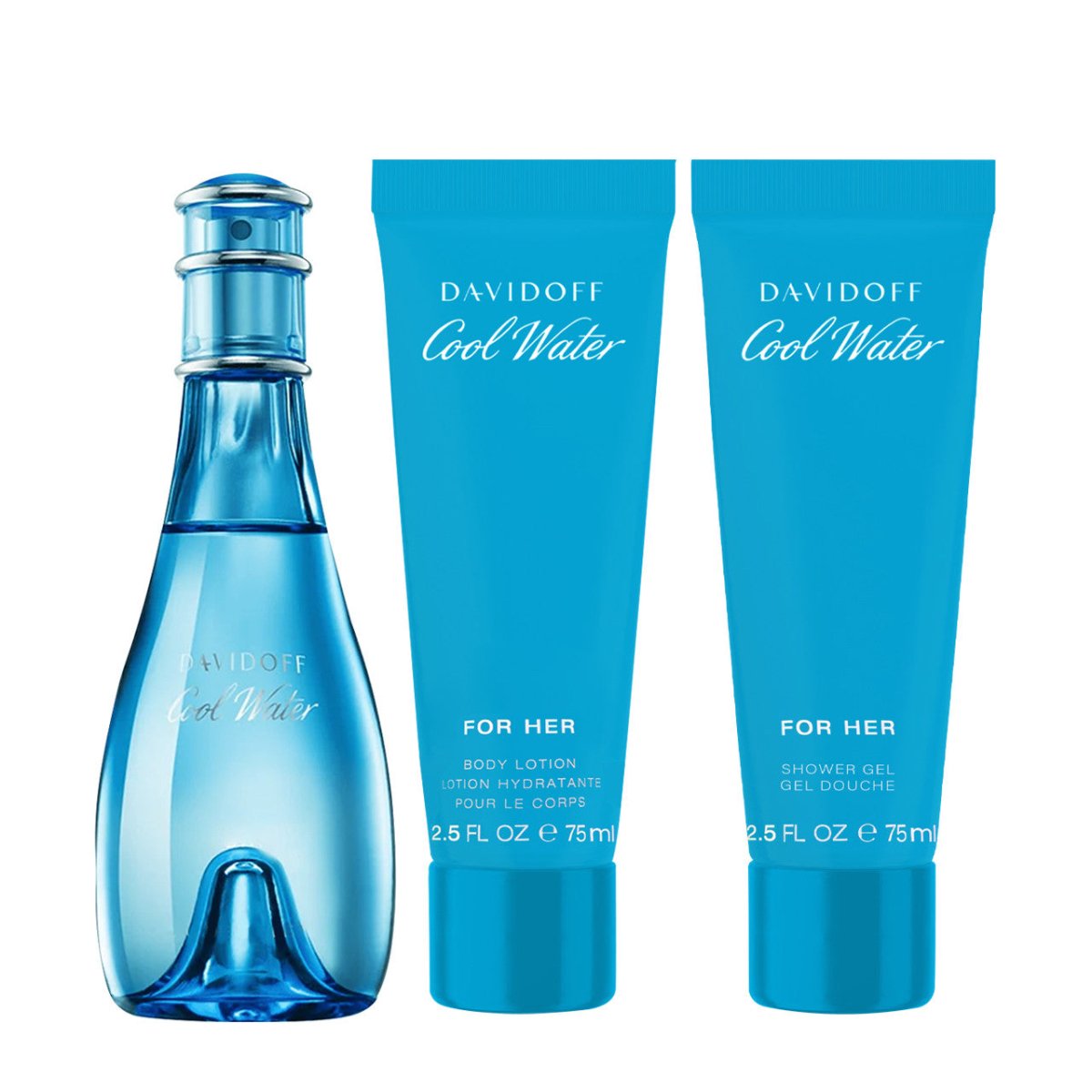 Cool Water SET 3 Piezas Dama EDT 100ml + Locion Corporal 75ml + Gel De Ducha 75ml
