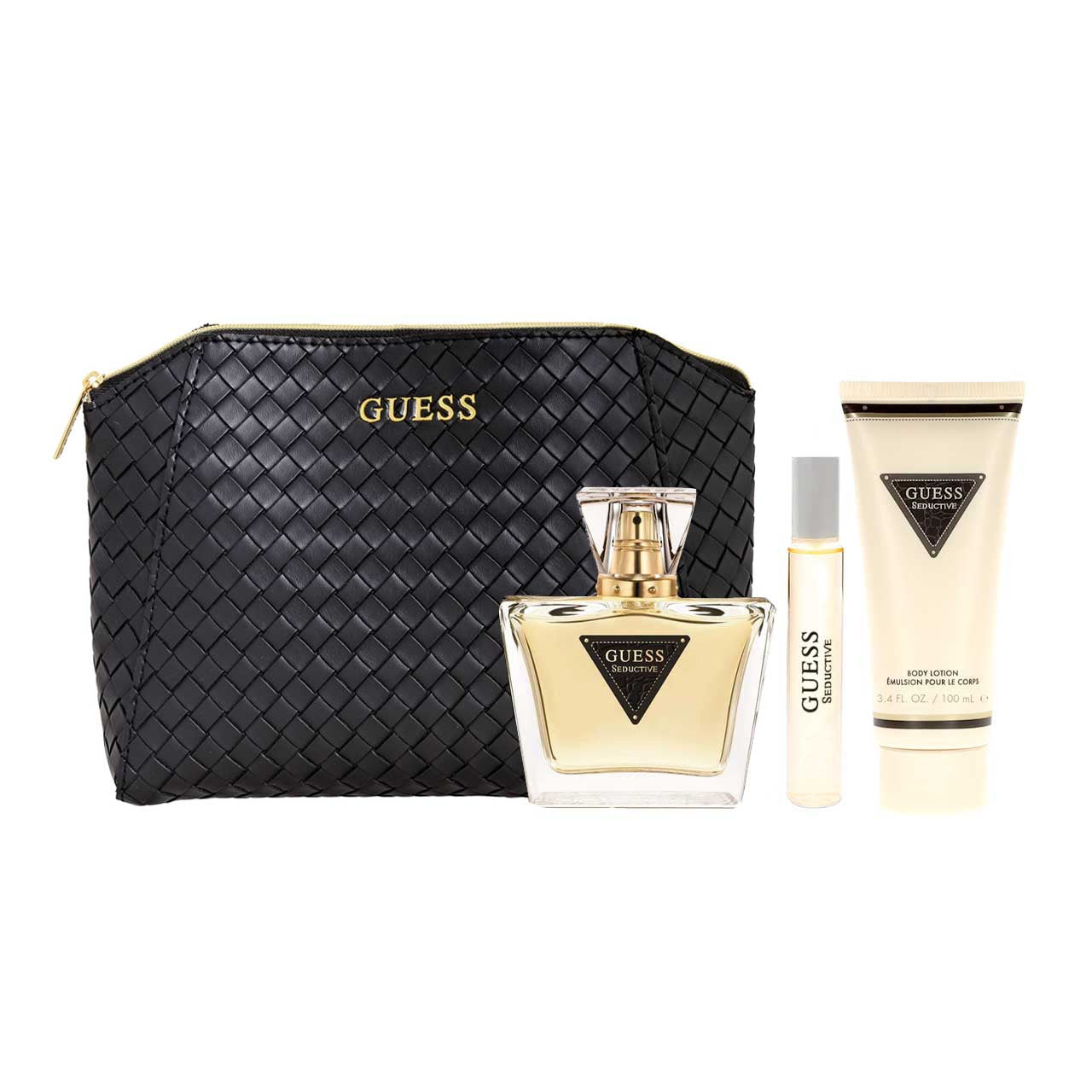 Guess Seductive SET 4 Piezas Dama EDT 75ml + Locion Corporal 100ml + Cosmetiquera + Miniatura 15ml