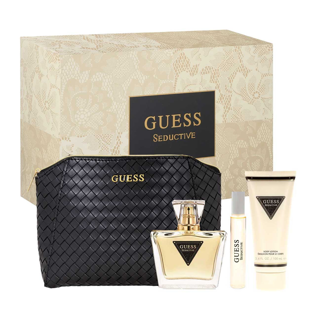 Guess Seductive SET 4 Piezas Dama EDT 75ml + Locion Corporal 100ml + Cosmetiquera + Miniatura 15ml