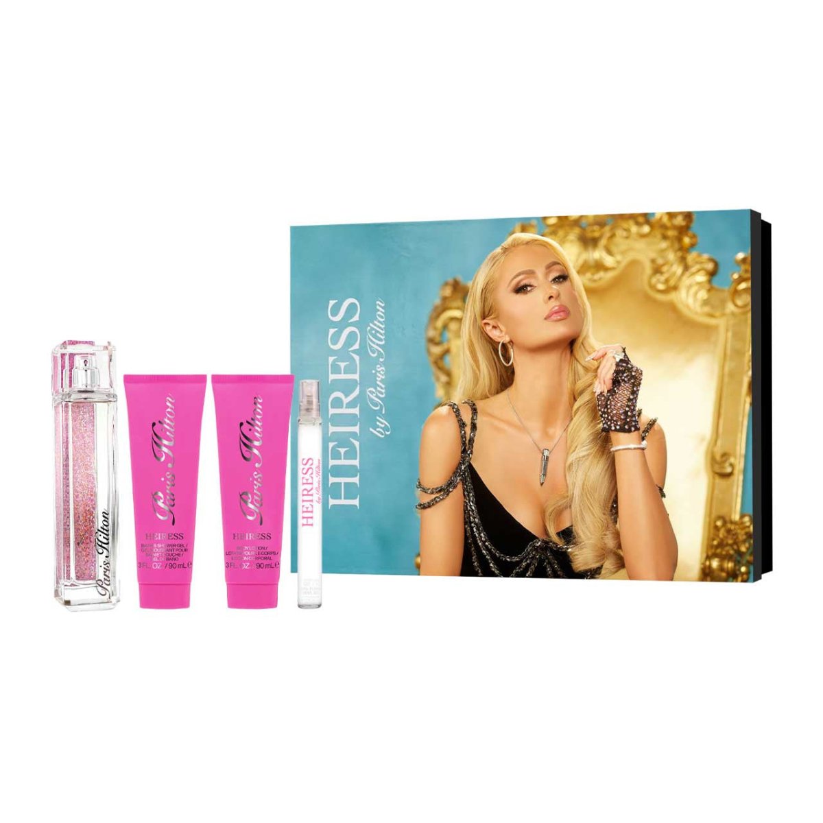 Heiress by Paris Hilton SET 4 Piezas Dama EDP 100ml + Locion Corporal 90ml + Gel De Ducha + Mini 10ml