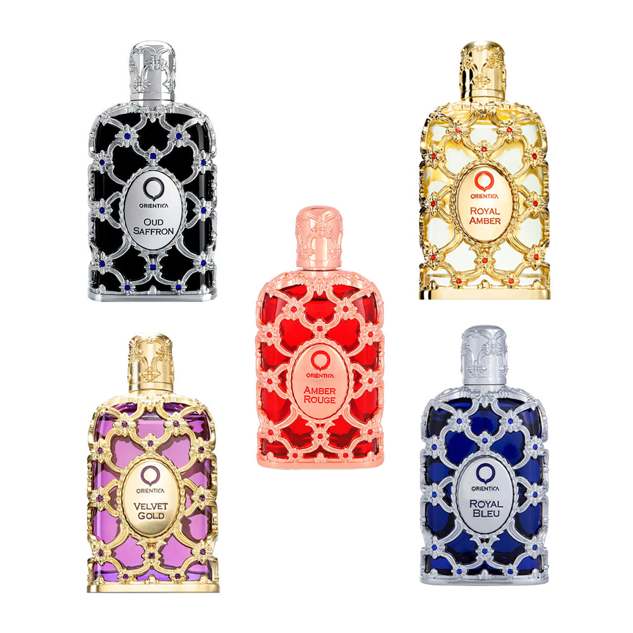 Orientica Luxury Collection Estuche 5 Piezas Unisex Amber Rouge EDP 7.5 ml + Oud Saffron EDP 7.5 ml + Velvet Gold EDP 7.5 ml + Royal Bleu 7.5 ml EDP + Royal Amber EDP 7.5 ml