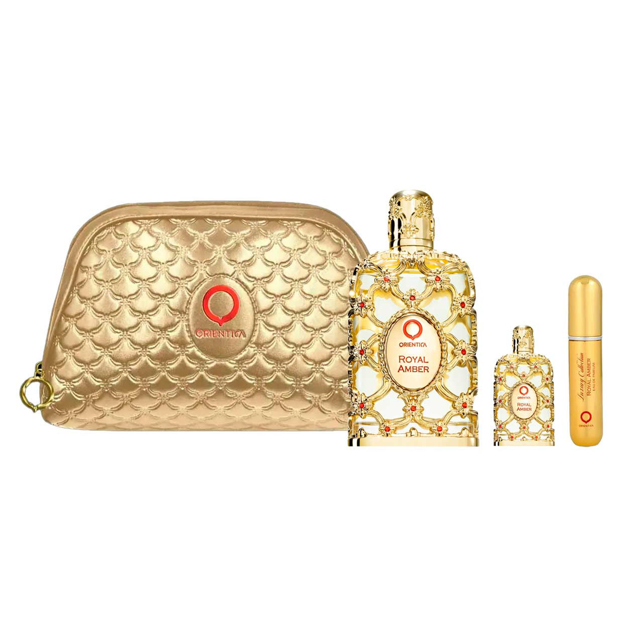 Orientica Royal Amber Bolsa SET 4 Piezas Unisex EDP 80ml + Miniatura 10ml + Atomizador + Bolsa de Viaje