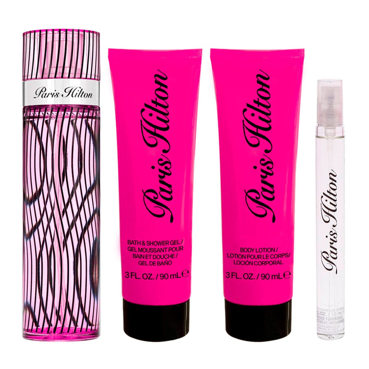 Paris Hilton SET 4 Piezas Dama EDP 100ml + Locion Corporal 90ml + Gel De Ducha 90ml + Mini 10ml