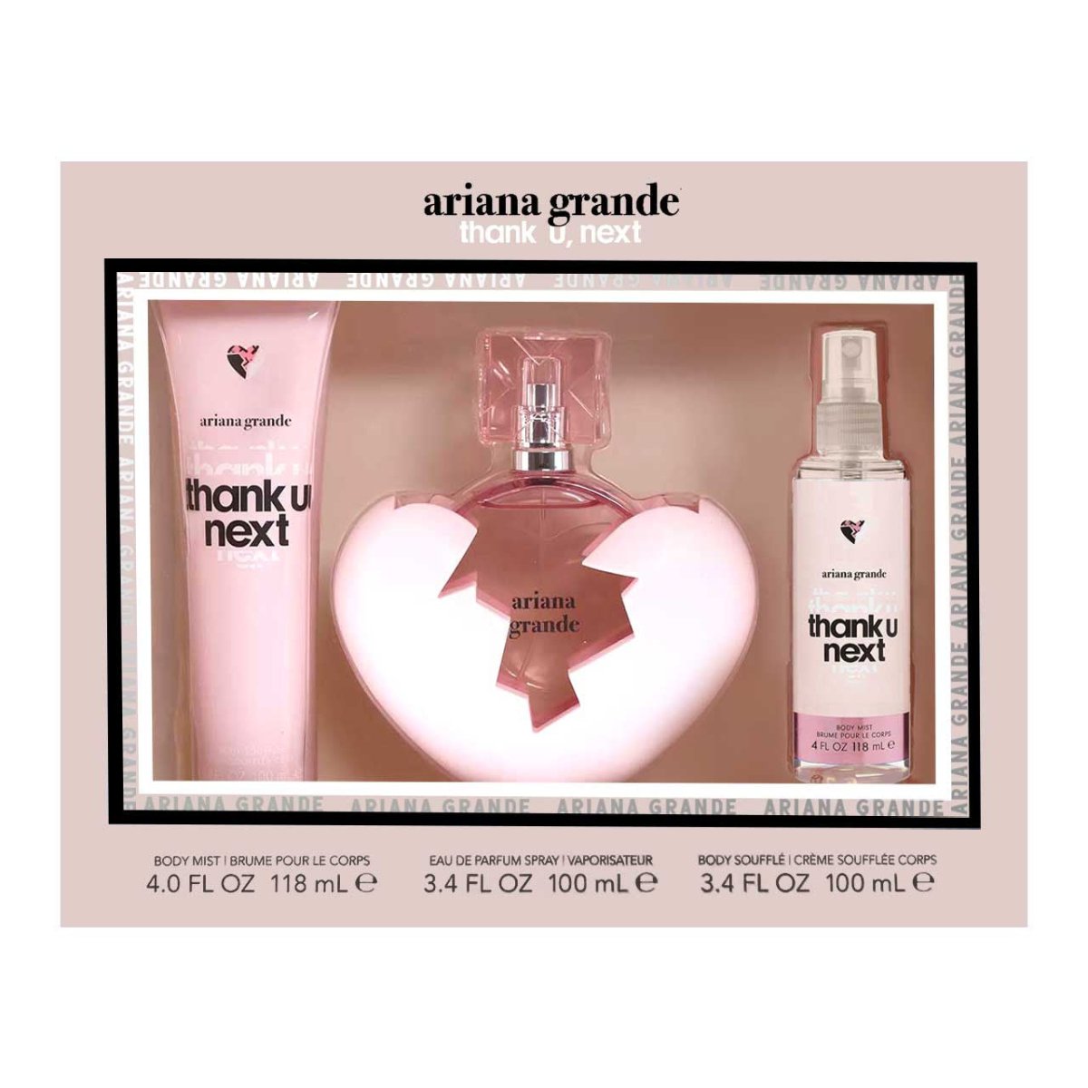 Thank U Next SET 3 Piezas Dama EDP 100ml + Locion Corporal 100ml + Body Mist 118ml