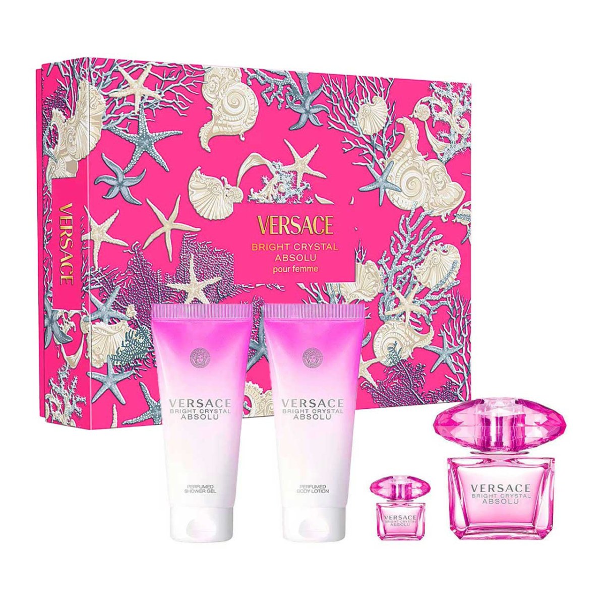 Versace Bright Crystal Absolu Estuche 4 Piezas Dama EDP 90ml + Shower Gel 100ml + Body Lotion 100ml + Miniatura 5ml