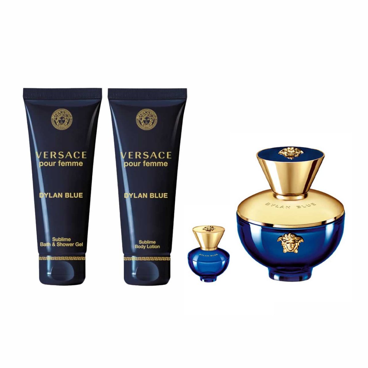 Versace Pour Femme Dylan Blue Estuche 4 Piezas Dama EDP 100ml + Shower Gel 100ml + Body Lotion 100ml + Miniatura 5ml