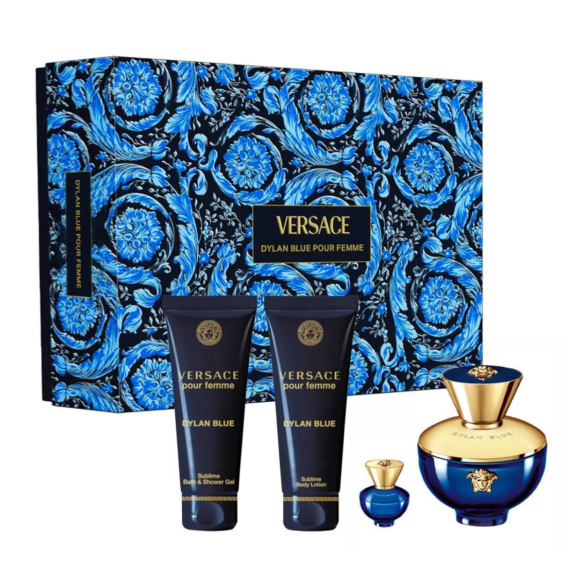 Versace Pour Femme Dylan Blue Estuche 4 Piezas Dama EDP 100ml + Shower Gel 100ml + Body Lotion 100ml + Miniatura 5ml
