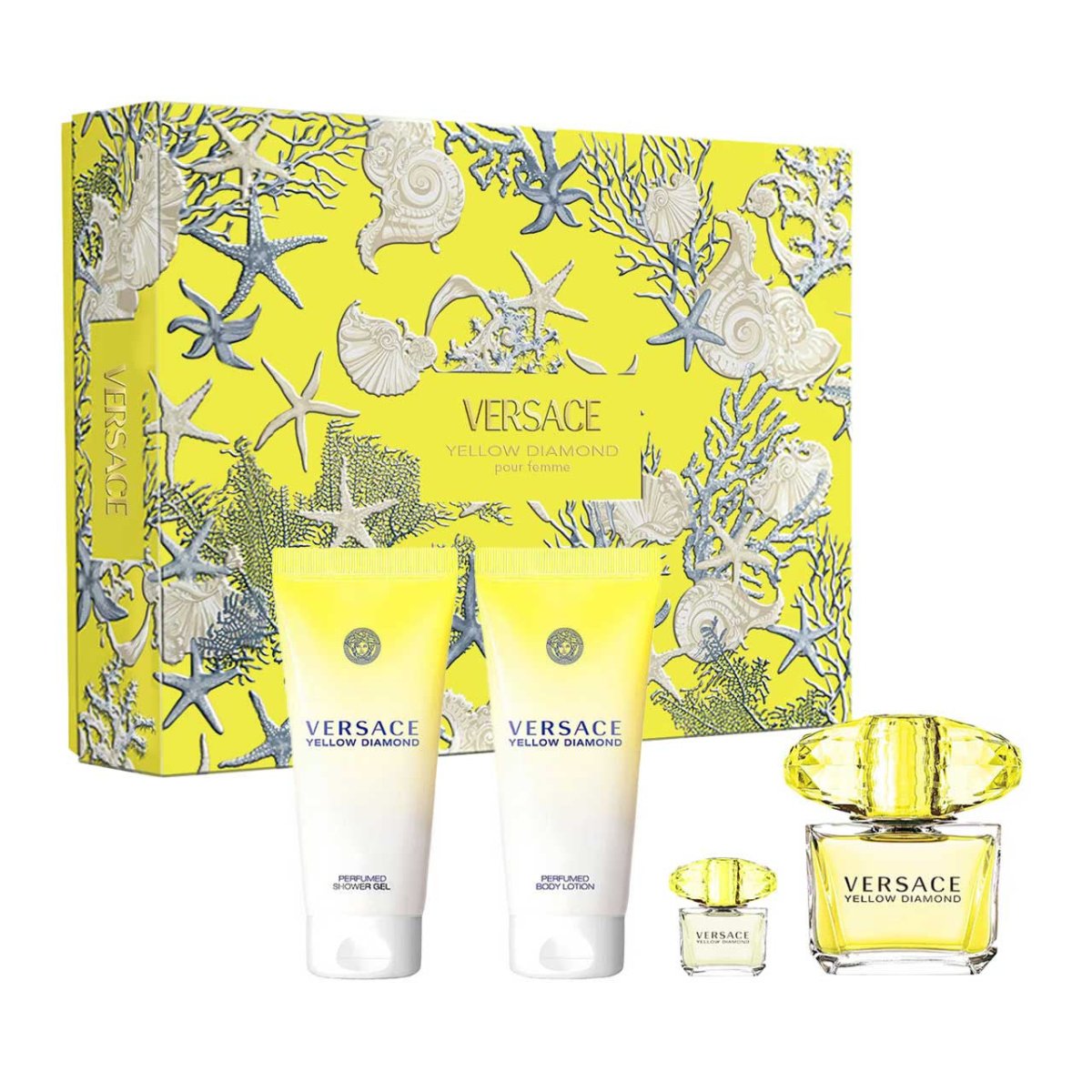 Versace Yellow Diamond Estuche 4 Piezas Dama EDT 90ml + Shower Gel 100ml + Body Lotion 100ml + Miniatura 5ml