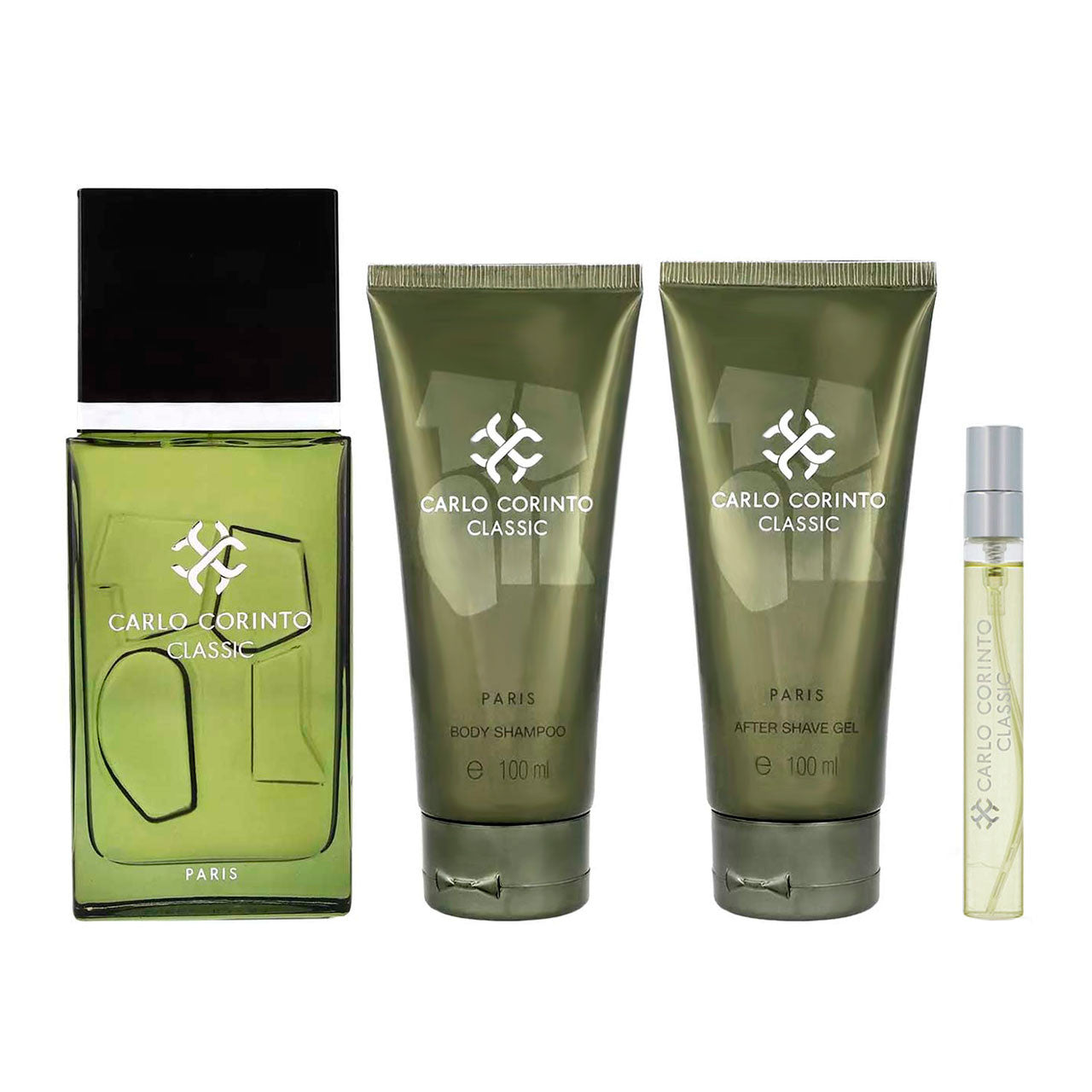 Carlo Corinto Estuche 4 Piezas Hombre EDT 100ml + Body Shampoo 100ml + After Shave Gel 100ml + Miniatura 10ml