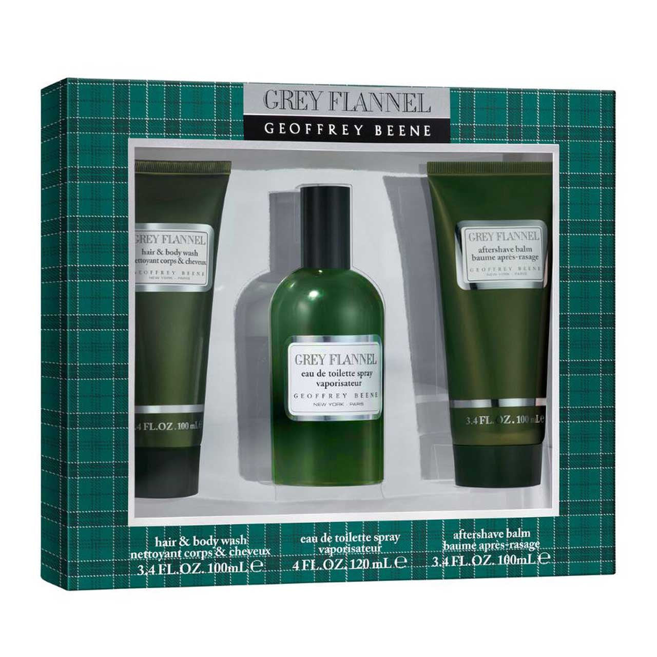 Franela Gris Estuche 3 Piezas Hombre EDT 120ml + Crema de afeitar 100ml + Body Wash 100ml