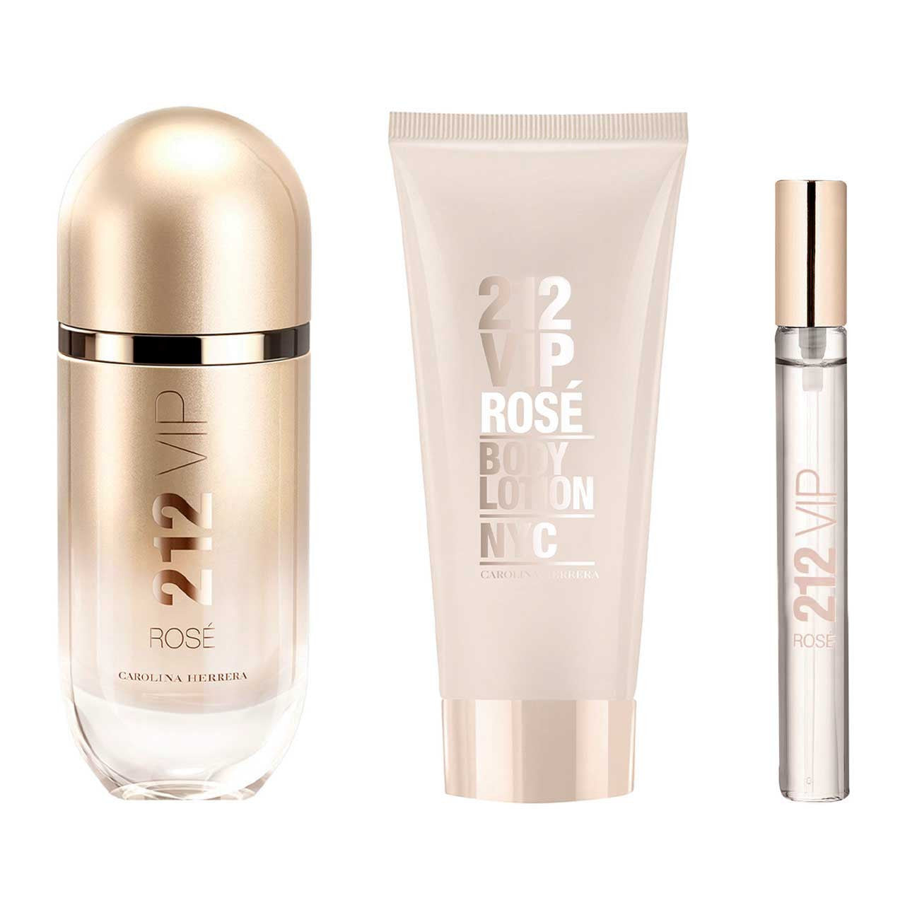212 VIP Rose Navidad SET 3 Piezas Dama EDP 80ml + Body Lotion 100ml + Mini 10ml