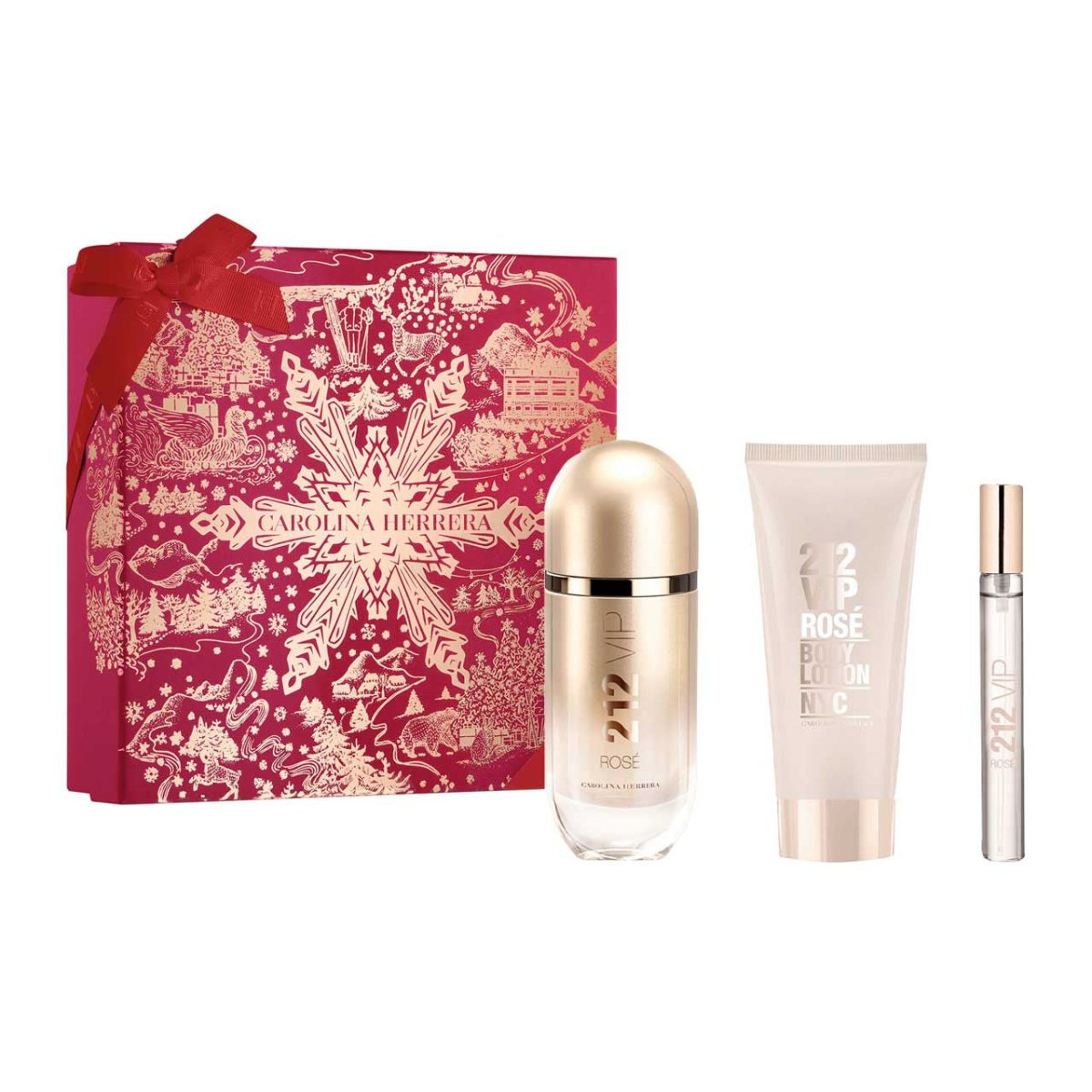 212 VIP Rose Navidad SET 3 Piezas Dama EDP 80ml + Body Lotion 100ml + Mini 10ml