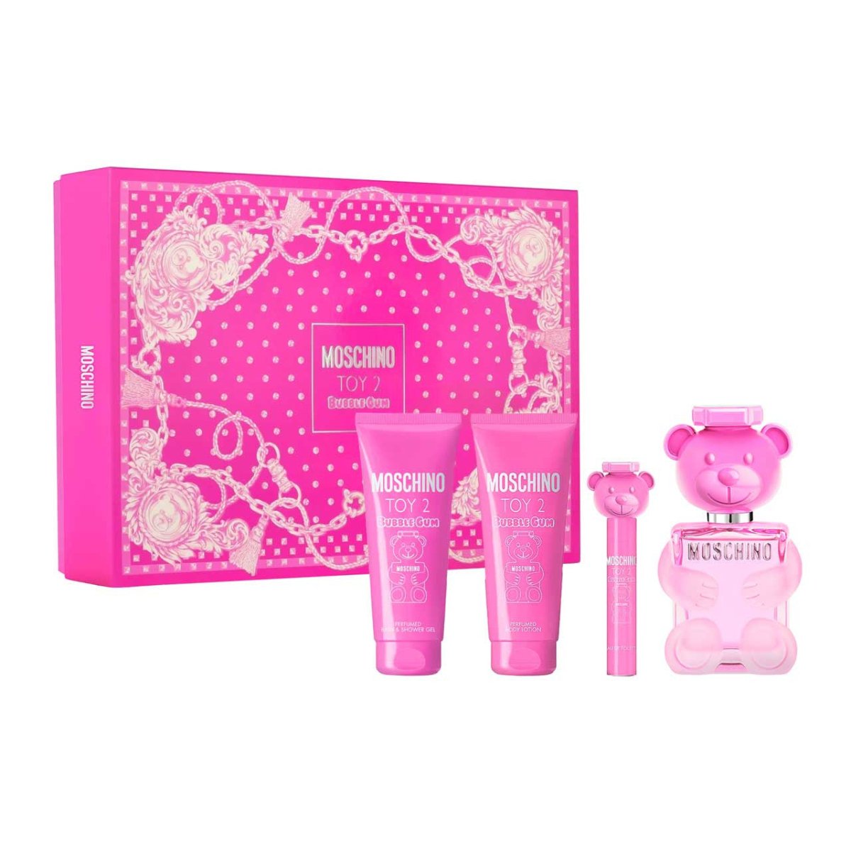 Moschino Toy 2 Bubble Gum Estuche 4 Piezas Dama EDT 100ml + Mini 10ml + Shower gel 100ml + Body lotion 100ml