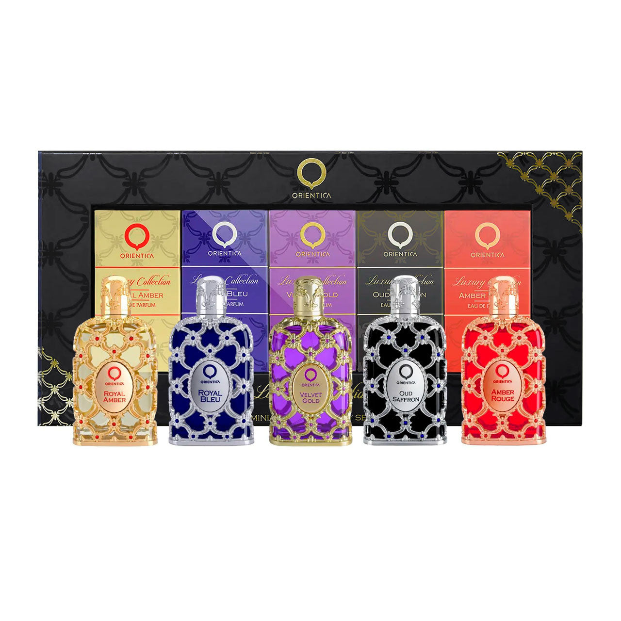 Orientica Luxury Collection Estuche 5 Piezas Unisex Amber Rouge EDP 7.5 ml  + Oud Saffron EDP 7.5 ml + Velvet Gold EDP 7.5 ml + Royal Bleu 7.5 ml EDP + Royal Amber EDP 7.5 ml