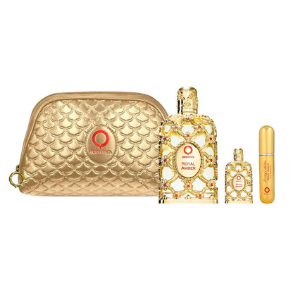 Orientica Royal Amber Bolsa SET 4 Piezas Unisex EDP 80ml + Miniatura 10ml + Atomizador + Bolsa de Viaje